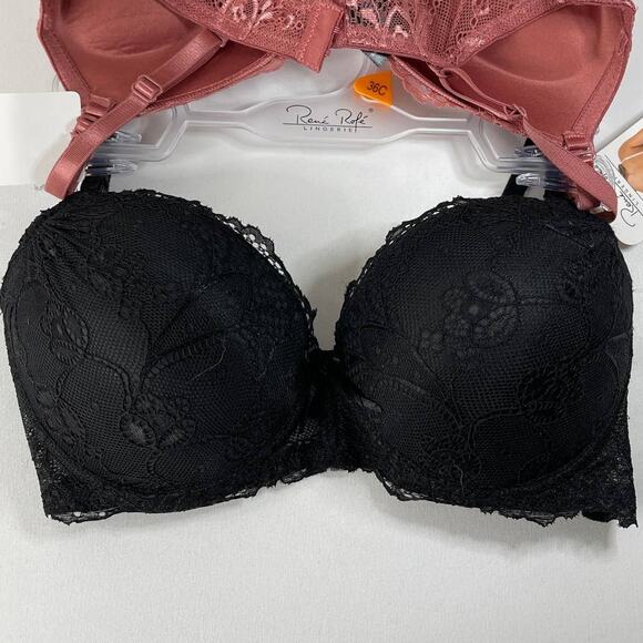 Rene Rofe Lingerie Extreme Push Up Lace Detail Bras 2 pack 36C NEW Black Pink - Picture 2 of 12